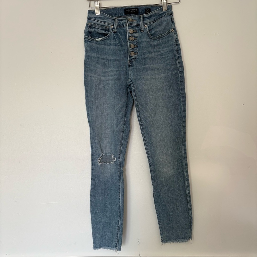 Lucky Brand Bridgette high rise skinny jeans ankle raw hems size 2 26 light wash